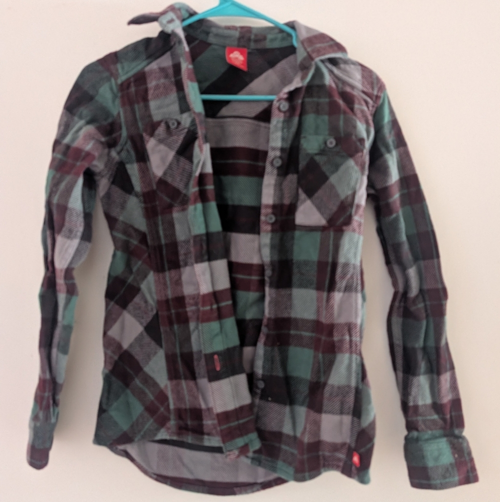 Eastern Mountain Sports Green and Gray Plaid Shirt